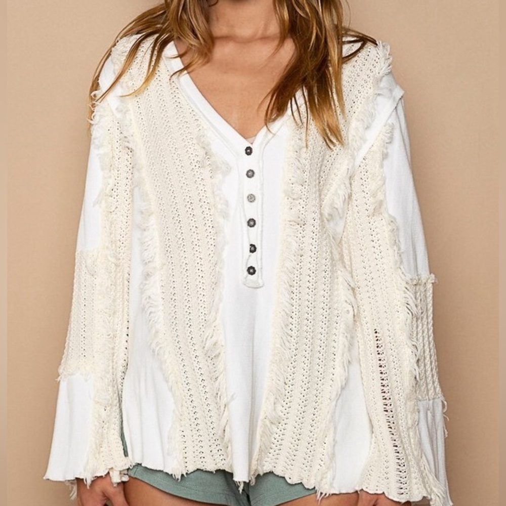 POL | Cream Knit Fringe Top